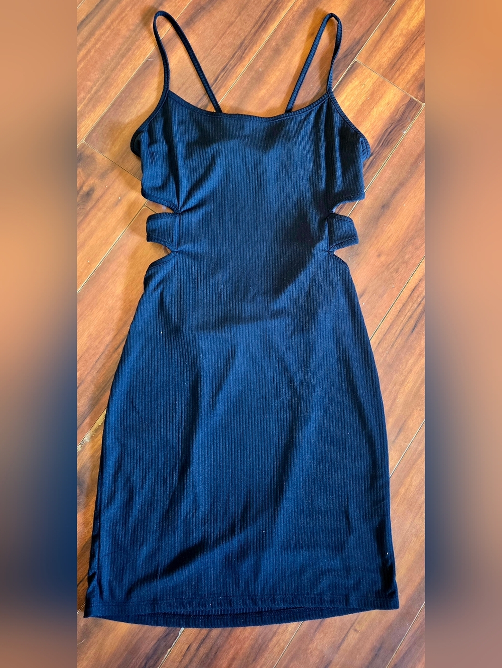 EUC Derek Heart Black Ribbed Cutout Mini Party Tight Fitted Tie Back Dress